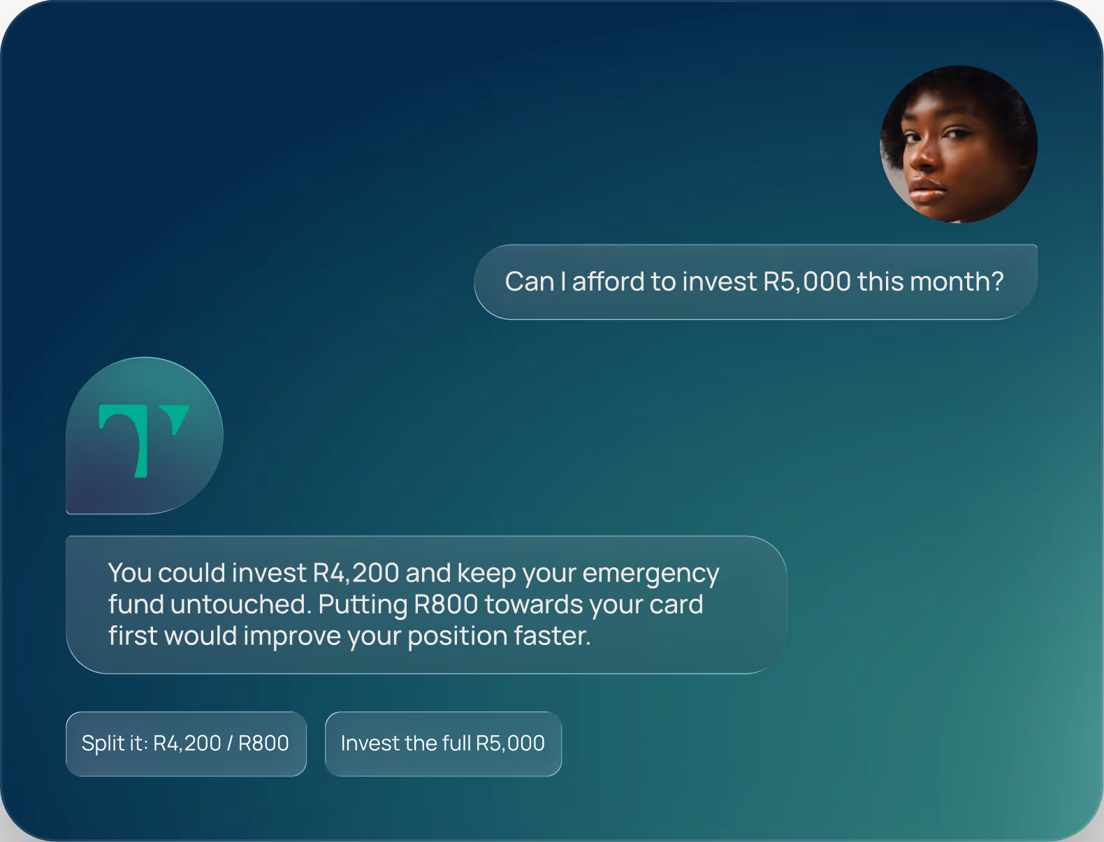 Tara answering whether R5,000 can be invested this month, with two ways to split it